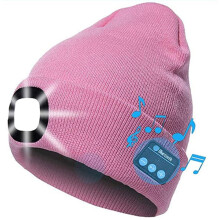 Wireless Beanie Hat with LED Headlight, Bluetooth 5.0 Headphones, Rechargeable, Warm Knitted Cap for Running, Skiing, Camping, Cycling – Compatible