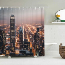 New York Night Landscape Shower Curtain City Bridge Building Bath Curtains 3D Retro Black White Photo Bathroom Decors Curtain