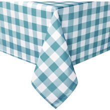 Checkered Square Tablecloth, 52x52", Turquoise & White Gingham, Stain/Water/Wrinkle Resistant, Washable, for Indoor & Outdoor Use