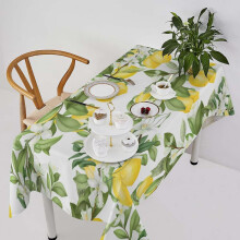 Spring Lemon Tablecloth, Watercolor Flowers & Lemon Tree Print, 60x120in – for Picnic, Wedding, Birthday Party