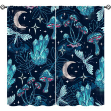 Night Blue Mushroom Curtains with Moon & Stars, Rod Pocket, Thermal Insulated, 2 Panels (42"x54"), for Bedroom/Living Room
