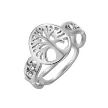Stainless Steel Classic Cubic Zirconia Hollow Round Tree of Life Ring for Women Silver Size 7
