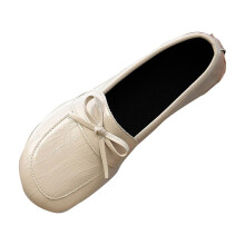 Beige Women'S Casual Slip-On Moccasins Round Toe Bowknot Decoration Low Heel Comfortable Shallow Mouth Driving Shoes Versatile Fashion Everyday Wear