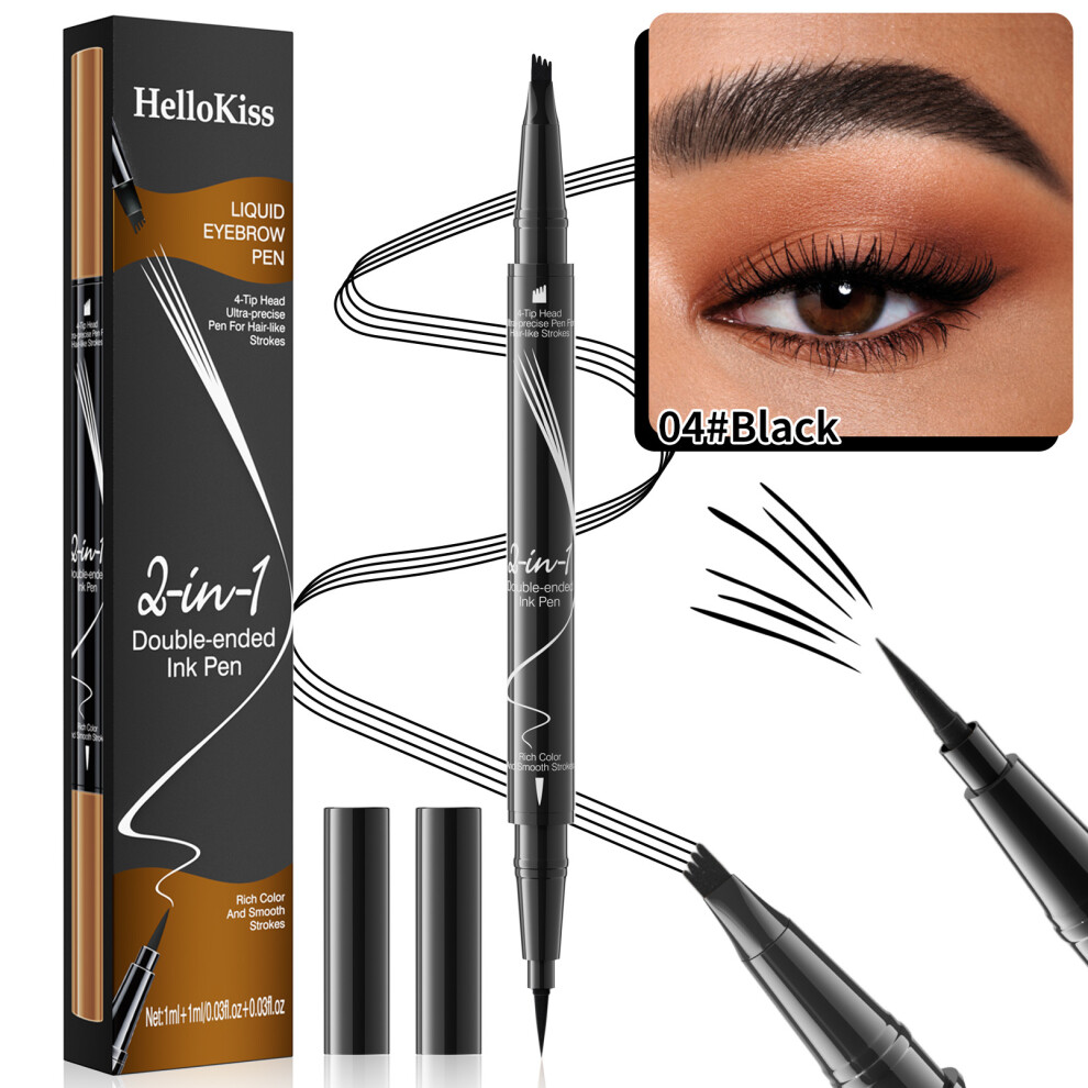 Black (04# ) 2-In-1 Dual-End Eyebrow Pen Hellokiss Waterproof Sweat-Proof Natural Brow Definer