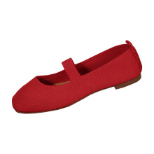 Red Women'S Knitted Mesh Breathable Flat Sole Slip-On Shoes, Lightweight Casual Work Shoes For Indoor Outdoor Wear, Comfort Daily Footwear