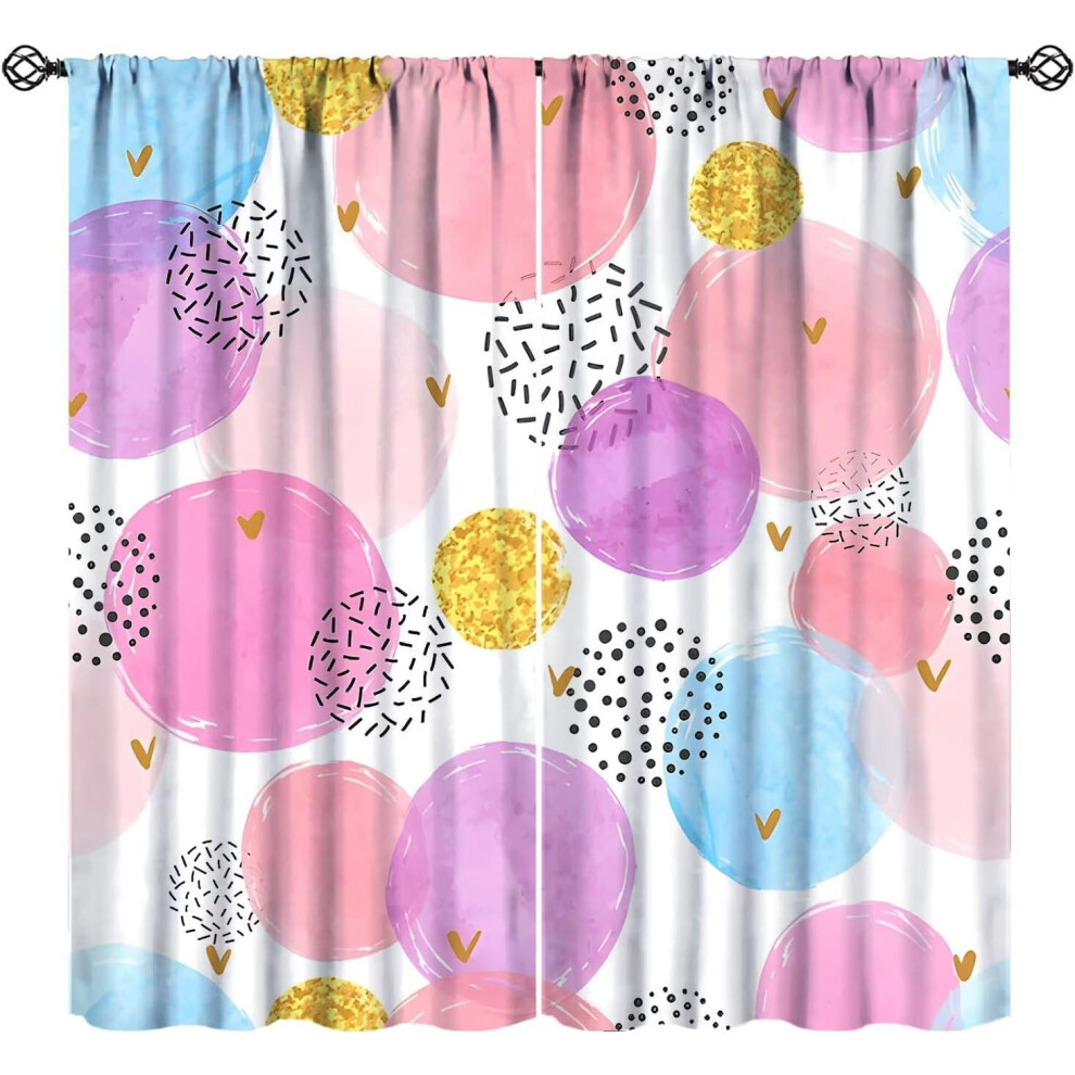 Abstract Watercolor Circles Curtains, Golden Purple Blue Polka Dots, Kids/Girls Bedroom Decor, 72"X63", Compatible With Standard Rod Blue,Purple