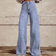 Pantalones vaqueros de liquidación para mujer, estilo Y2K, a rayas, de talle alto, estilo boyfriend, holgados, de pierna ancha, elásticos, corte