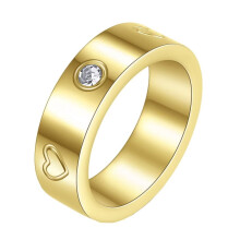 Women's Stainless Steel 6MM Simple Love Heart Wedding Band Ring with Cubic Zirconia Gold Size 10