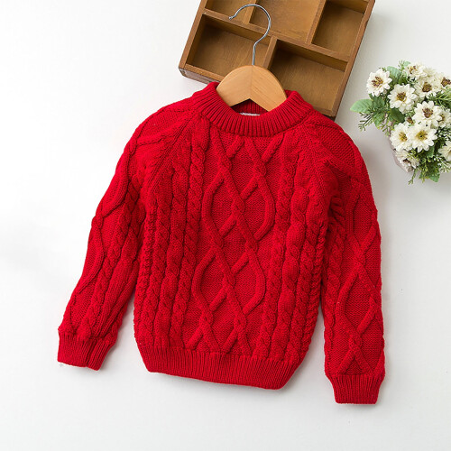 Knit Sweater Solid Color Crewneck Long Sleeve Red for 1
