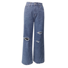 Jeans da donna in saldo 2024, modello alla moda a gamba larga strappata, blu, taglia 2 (XS)