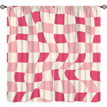 Rose Red Pink Checkered Boho Curtains Rod Pocket Thermal 2
