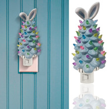 Árbol de Pascua con conejito, estatua de escritorio de resina, 15 cm.