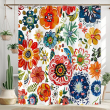 Perdea de duș florală Boho, perdea de duș cu flori colorate, set de decor pentru baie cu 12 cârlige, 3 72  72 inci