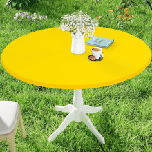 Round Spandex Tablecloth, Elastic Fitted & Waterproof for 45"-52" Tables, Washable Picnic/Dining Cover, Yellow