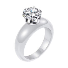 Women's Ceramic Wedding Band with Cubic Zirconia – Size 8