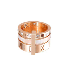 Women's Stainless Steel Roman Numerals 3 in 1 Ring White Shell Inlay Rotatable Trinity Wedding Band Rose Gold Size 5.5