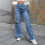 Damejeans2024ModetrendBrede jeans med revnede benBlå8(L) 2