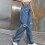 Damejeans2024ModetrendBrede jeans med revnede benBlå8(L) 5