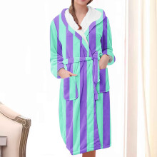 Accappatoio da donna Zhi a maniche lunghe con blocchi di colore e fodera in sherpa - Multicolore, tessuto caldo, invernale e per la casa, blu