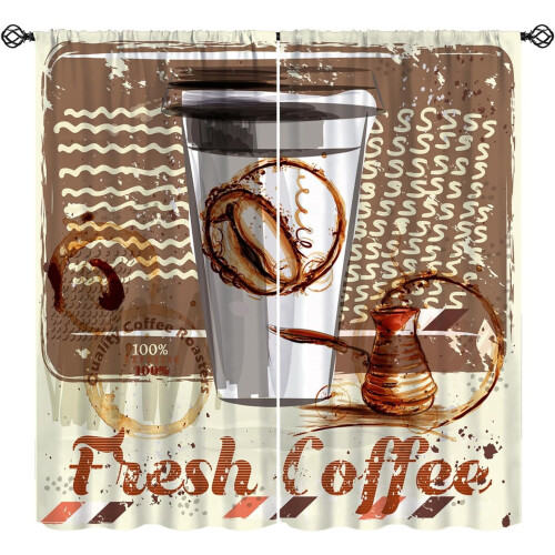 Coffee Poster Curtains Grunge Retro Pattern 2 Panels 55x39