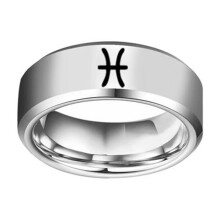 Alliance en acier inoxydable, signe du zodiaque Poissons, taille 7