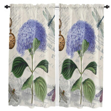 Flower Text Dragonfly Clock Curtain Home Decoration Living Room Short Curtains Window Treatments For Kitchen Bedroom