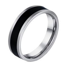 Bague minimaliste en acier inoxydable émail noir 6 mm pour mariage