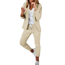 Costum de damă din două piese, smoking, cu rever, pantaloni – croială slim, jachetă și pantaloni cu mânecă lungă, model