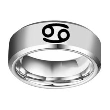Alliance en acier inoxydable, signe du zodiaque, argent, Cancer, taille 13