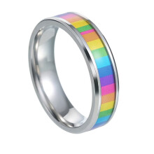 Bague arc-en-ciel pour homme en acier inoxydable, 6 mm, argentée, taille 7