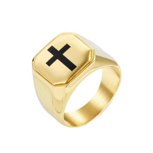 Stainless Steel Christian Cross Ring for Men and Women Gold