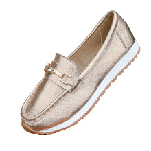 Rose Gold Women'S Slip On Loafers Metallic Pu Leather Flat Shoes Round Toe Lightweight Casual Shoes For Indoor Outdoor Leisure Wear