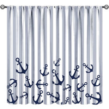 Nautical Anchor Curtains Navy Blue Gray Stripes 84x84 Inch