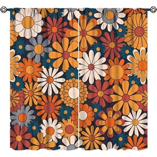 Retro Abstract Flower Curtains Vintage Boho Floral Print