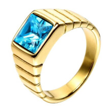 Alliance en acier inoxydable et zircon cubique, or bleu lac
