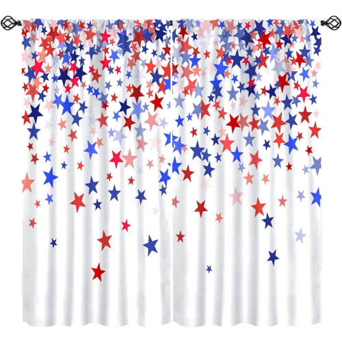 4th of July Curtains Star Scatter Pattern Rod Pocket