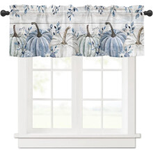 Semi-Sheer Light-Filtering Valance, 54"x18", Blue Pumpkin & Eucalyptus Vintage Wood Grain Design – Compatible with Standard Windows