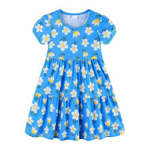 Kjole til piger forår sommer ny print åndbar rund hals mode prinsessekjoler, størrelser 3-9 år
