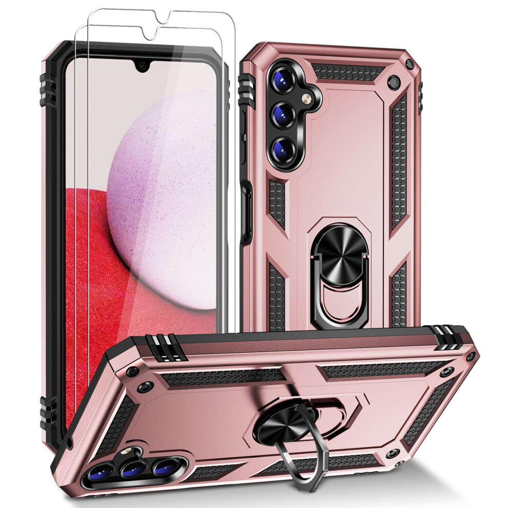 Compatible With Samsung Galaxy A14 5G Case With Screen Protector, Military-Grade Shockproof Cover With 360 Rotating Kickstand - Rose Gold 9448483056823