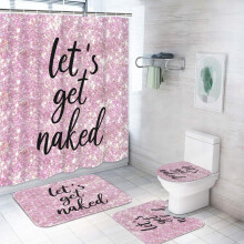 4-delers rosa og gullfarget «Let's Get Naked» dusjforhengsett med teppe, lokktrekk, matte og kroker (72x72")