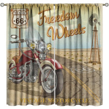 Cortinas de fazenda com motocicleta vintage da Rota 66, 183 cm de largura x 160 cm de comprimento.