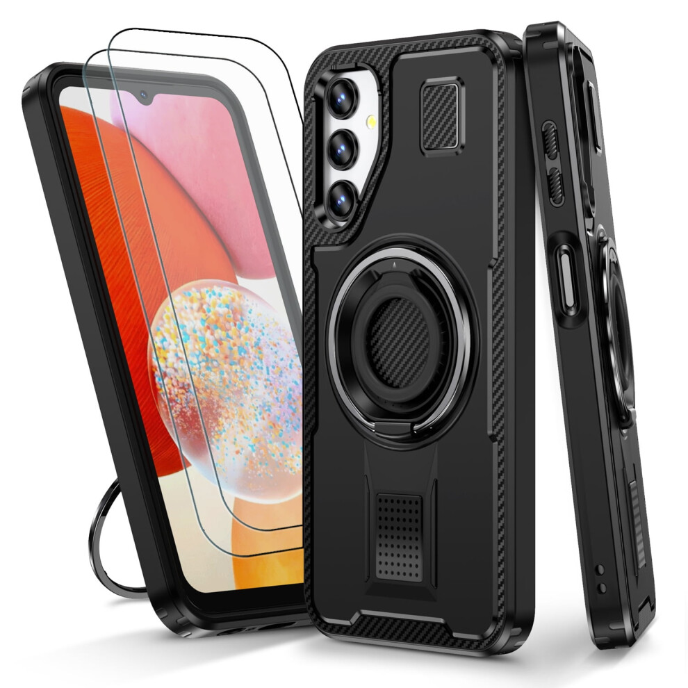 Compatible With Samsung A14 5G Case + 2 Screen Protectors Â Heavy Duty Shockproof, Anti-Fingerprint Rugged Cover With 360 Rotatable Ring Stand, 9448483057349