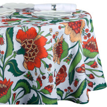 Spill-Proof Waterproof Tablecloth, Vintage Floral Design, Indoor/Outdoor Use, Wrinkle-Free, 60" Round (No Zipper/Hole)
