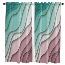 Green Gradient Geometric Small Curtain Rod Pocket Short Curtains Half Drapes Partition Cabinet Door Window Curtains Home Decor