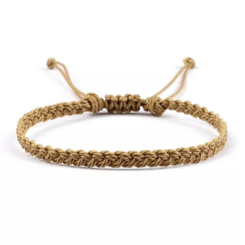 Pulseira de cordão encerado cáqui com nó trançado