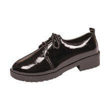 Mocassins femininos de bico redondo com cadarço, em PU, estilo britânico, tamanho 8,5.