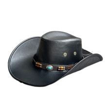 New Faux Leather Western Cowboy Hats For Women Men Vintage Gentleman Dress Hats Panama Cowgirl Jazz Cap Sombrero Hombre,Durable Quality