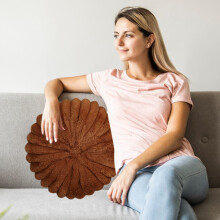 Pumpkin-Shaped Sofa Cushion, 13.77x13.77x5.9in, Solid Color Decor for Living Room, Tatami & Window Seat