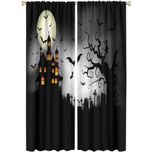 Halloween-Vorhänge Wohnzimmer Schloss Mond Fledermaus Katze Verdunkelung
