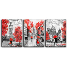 Conjunto de 3 peças de quadros em tela com a Torre Eiffel de Paris (30x40 cm), paisagem romântica em preto e branco para casais, pronto para